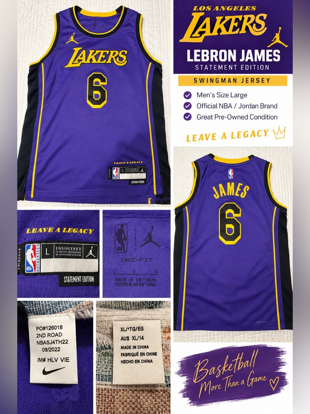 James Purple and Yellow Lakers #6 Kids Basketball Jersey